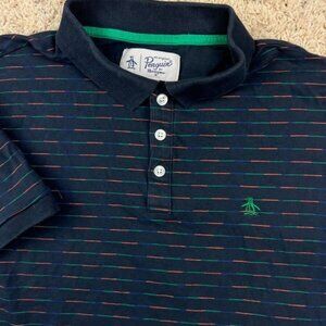 Original Penguin Munsingwear Polo Shirt Medium Short Sleeve Logo Black STRIPED